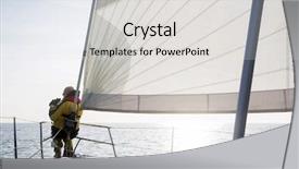  Presentation with yacht - Presentation theme featuring marine captain - man with binoculars sailing background and a light gray colored foreground