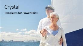  Presentation with boat tourism - Audience pleasing slide set consisting of marine captain - sailing age tourism travel backdrop and a light blue colored foreground