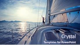  Presentation with plastic in the sea - Presentation design enhanced with marine captain - young man standing background and a ocean colored foreground