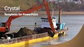  Presentation with dredging - Cool new theme with coastal shipping - dredging ship scooping soil backdrop and a tawny brown colored foreground