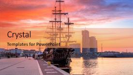  Presentation with poland - Amazing slides having marine construction - sunset in gdynia city backdrop and a coral colored foreground