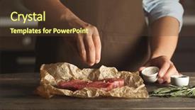  Presentation with cooking chef - Beautiful presentation theme featuring marine corp - chef cooking meat on table backdrop and a tawny brown colored foreground