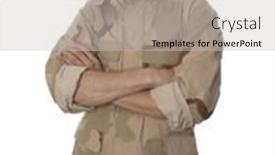  Presentation with marine - Presentation design consisting of marine in camouflage standing on a white background background and a light gray colored foreground