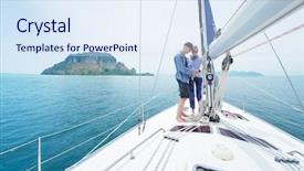  Presentation with marine - Presentation theme with marine jobs - couple on the sailing boat background and a sky blue colored foreground