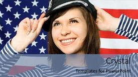  Presentation with american history old flag - Presentation theme consisting of marine jobs - happy young beautiful sailor standing background and a seafoam green colored foreground