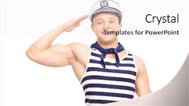  Presentation with camera - Slide deck with marine jobs - young male sailor saluting towards background and a sky blue colored foreground