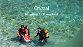  Presentation with marine life - Cool new slide set with marine life free - divers at the shore backdrop and a  colored foreground