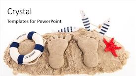  Presentation with feet - Colorful presentation theme enhanced with marine life free - feet prints at the beach backdrop and a white colored foreground