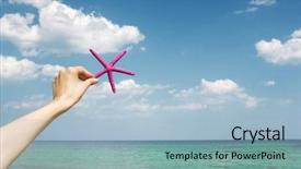  Presentation with blue sky - Cool new presentation theme with marine life free - girl holding a starfish backdrop and a light blue colored foreground