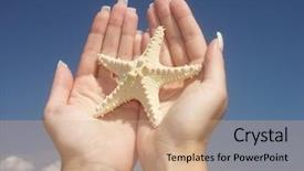  Presentation with two people holding hands - Slide deck featuring marine life free - girl holding a starfish background and a coral colored foreground