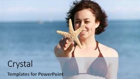  Presentation with pearls and oysters starfish - Presentation theme consisting of marine life free - pretty woman holding a starfish background and a light blue colored foreground