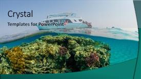  Presentation with under water life - Presentation theme featuring marine life free - small safari boat with snorkelists background and a light blue colored foreground