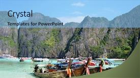  Presentation with maya bay - Amazing slide deck having marine parks - traditional thai longtail boats backdrop and a light blue colored foreground