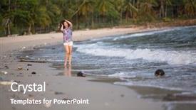  Presentation with race - PPT layouts having marine pollution humans - young mixed-race woman walks along background and a gray colored foreground
