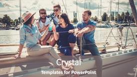  Presentation with yacht - Beautiful PPT layouts featuring happy friends resting backdrop and a coral colored foreground