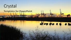  Presentation with cargo - Cool new slides with riverside gold coast - sunset in cargo wharf backdrop and a light blue colored foreground