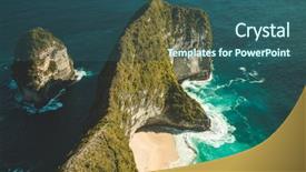  Presentation with ocean surface - PPT theme having marine scene the steep shoreline background and a ocean colored foreground