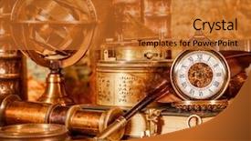  Presentation with ancient book - Theme having marine science - vintage book compass telescope background and a gold colored foreground