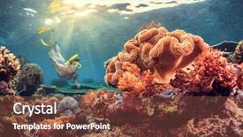  Presentation with sea coral - Colorful presentation theme enhanced with marine science - young lady snorkeling over coral backdrop and a tawny brown colored foreground