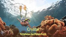  Presentation with woman praying over bible - Presentation design featuring marine science - young woman snorkeling over coral background and a tawny brown colored foreground