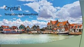  Presentation with docks - Beautiful PPT theme featuring marine transportation - volendam netherlands high-speed motorboat backdrop and a light blue colored foreground