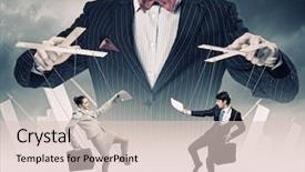  Presentation with leadership - Colorful slide deck enhanced with marionette - image of young businessman puppeteer backdrop and a lemonade colored foreground