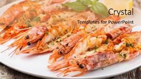  Presentation with shrimps - PPT theme having mariscos - fresh grilled shrimps served background and a yellow colored foreground
