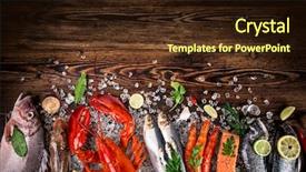  Presentation with served - Cool new PPT layouts with mariscos - fresh tasty seafood served backdrop and a wine colored foreground