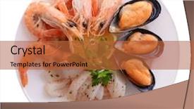  Presentation with white plate - Theme consisting of mariscos - tasty seafood on plate isolated background and a red colored foreground