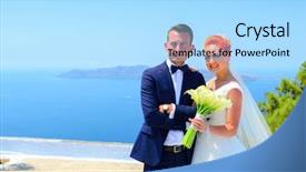  Presentation with bride and groom at wedding - Slide set featuring marital happiness - beautiful young couple bride background and a  colored foreground