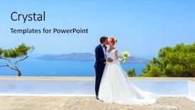  Presentation with bride - Cool new slide deck with marital happiness - beautiful young couple bride backdrop and a light blue colored foreground