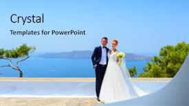  Presentation with bride and groom at wedding - PPT theme enhanced with marital happiness - beautiful young couple bride background and a  colored foreground