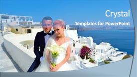  Presentation with bride and groom at wedding - Slide deck with marital happiness - beautiful young couple bride background and a  colored foreground