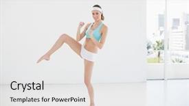  Presentation with pcos woman - Beautiful slide deck featuring marital happiness - cheerful sporty woman doing sports backdrop and a  colored foreground