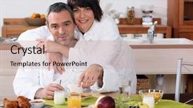  Presentation with married couple - PPT theme consisting of marital happiness - married couple having breakfast background and a coral colored foreground