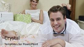  Presentation with boxing woman and a tawny - Theme consisting of marital happiness - portrait of a happy groom background and a soft green colored foreground