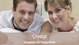  Presentation with hands holding - Slide deck featuring marital happiness - portrait of a happy newlywed background and a coral colored foreground