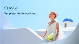  Presentation with wedding white - Slide deck having marital happiness - pretty woman in white wedding background and a  colored foreground