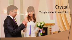  Presentation with wedding couple wishes - Audience pleasing PPT theme consisting of marital happiness - young wedding couple on signing backdrop and a  colored foreground