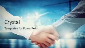  Presentation with shipyard - PPT theme featuring maritime - business handshake in shipyard shipbuilding background and a light blue colored foreground
