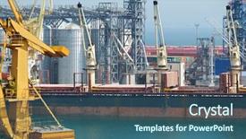  Presentation with infrastructure - Presentation theme having maritime logistics - industrial port infrastructure of seaport background and a ocean colored foreground