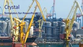  Presentation with infrastructure - Cool new presentation theme with maritime logistics - industrial port infrastructure of seaport backdrop and a light blue colored foreground