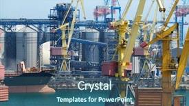  Presentation with infrastructure - Cool new PPT theme with maritime logistics - industrial port infrastructure of seaport backdrop and a ocean colored foreground
