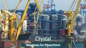  Presentation with seaport - Audience pleasing PPT theme consisting of maritime logistics - industrial port infrastructure of seaport backdrop and a ocean colored foreground