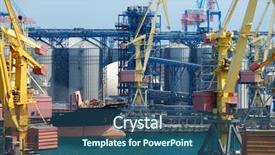  Presentation with infrastructure - Slides featuring maritime logistics - industrial port infrastructure of seaport background and a ocean colored foreground