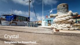  Presentation with marina - Amazing PPT theme having boat docking point backdrop and a coral colored foreground