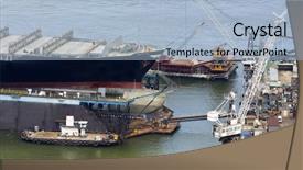  Presentation with container port - Slide deck having ship yard transport - commercial container port background and a light blue colored foreground