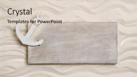  Presentation with anchor - Slide set consisting of white anchor with a wooden sign in the sand background for cruising holidays background and a lemonade colored foreground