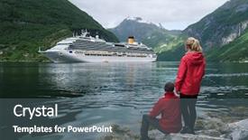  Presentation with cruise ship - Cool new presentation theme with maritime transport - loving couple looks dreamily backdrop and a gray colored foreground