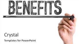  Presentation with benefit - Audience pleasing presentation design consisting of marker writing the word benefit backdrop and a white colored foreground